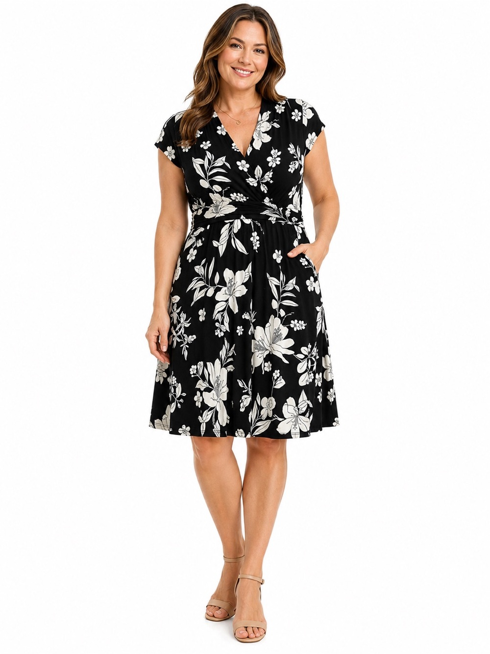 Soma Serenity Shores Black White Floral Faux Wrap Midi Dress XXL NWT Coastal